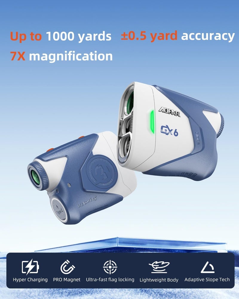 AOFAR GX6 Golf Rangefinder with Replaceable Charging Function, 1000 Yards Laser Range Finder, Flag Pole Locking Vibration, Slope Compensation,7X Magnification Rangefinder with Magnet - Image 2